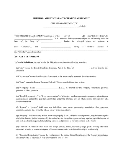 Business Operating Agreement