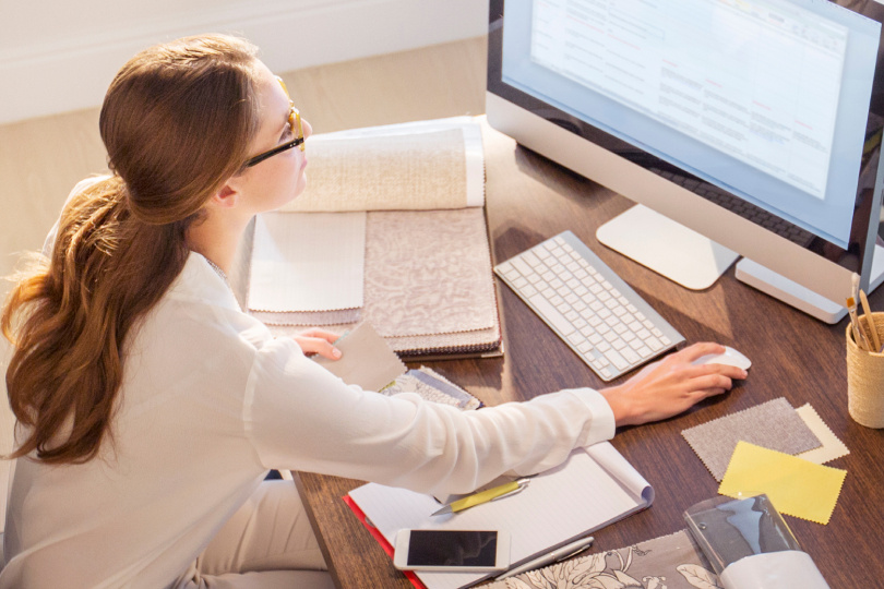 woman using computer