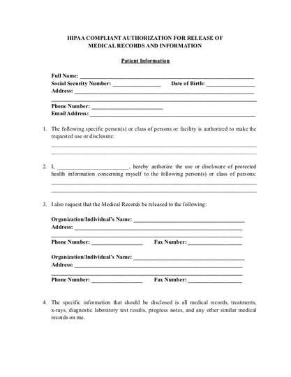 HIPPA Release Template