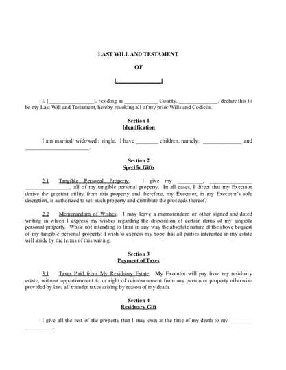 Last Will and Testiment