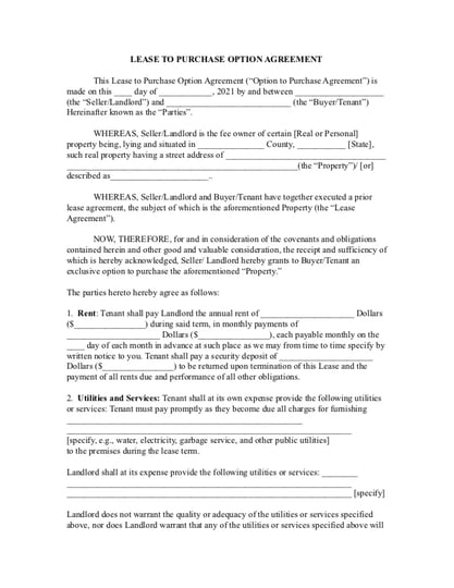 Rent to Own Agreement