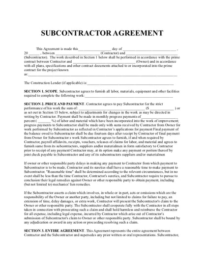 Subcontractor Agreement