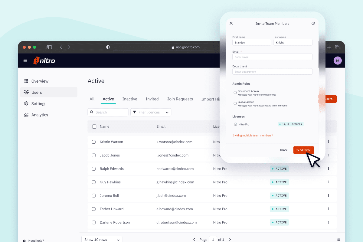 Screenshot showing users list, highlighting the invitation process