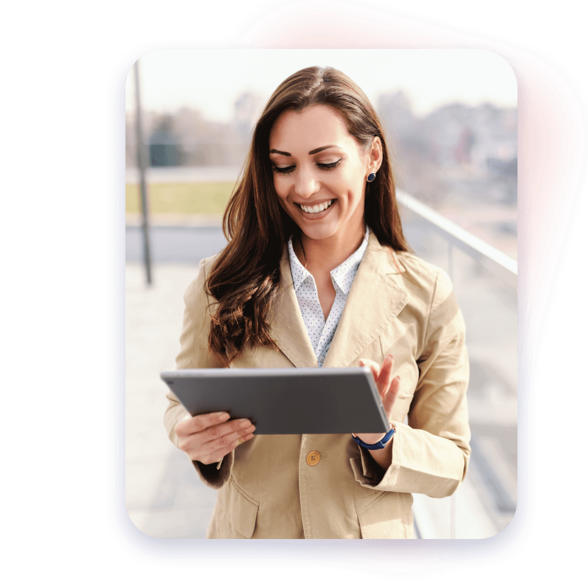 woman looking at tablet