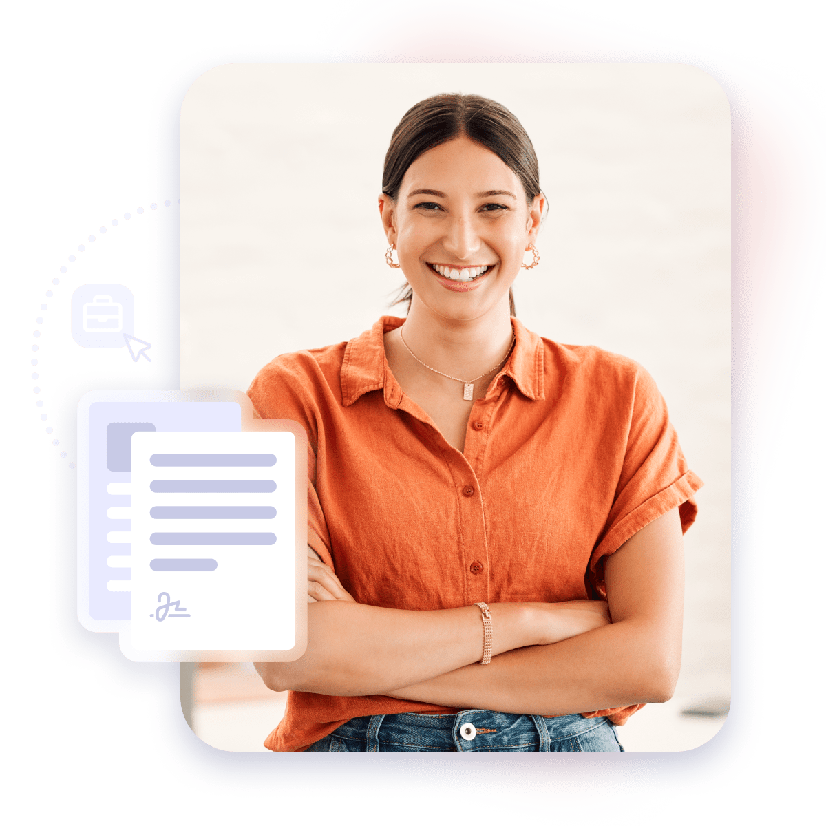 Empowering woman smiling proud and happy with her job